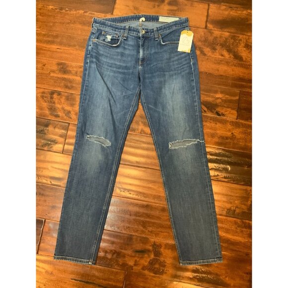 Rag & Bone Medium Wash Dre Low-Rise Slim Boyfriend Distressed Blue Jeans Size 28 - Picture 1 of 4